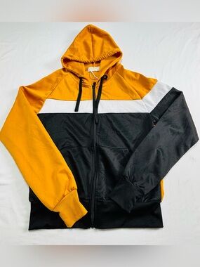 Men's Colorblock Zip-Up Hoodie - Mustard, Black & White M541